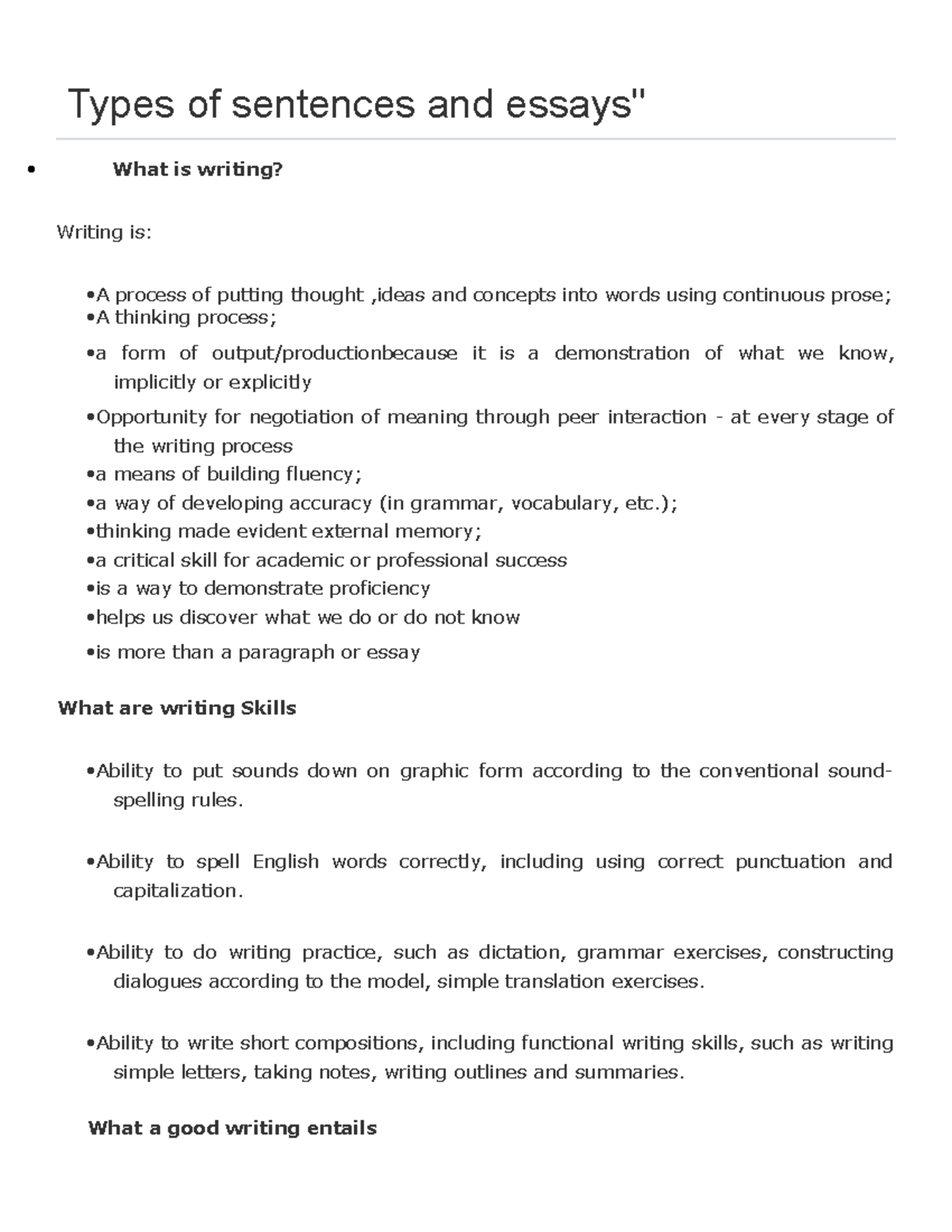 Types of sentences and essays - Types of sentences and essays