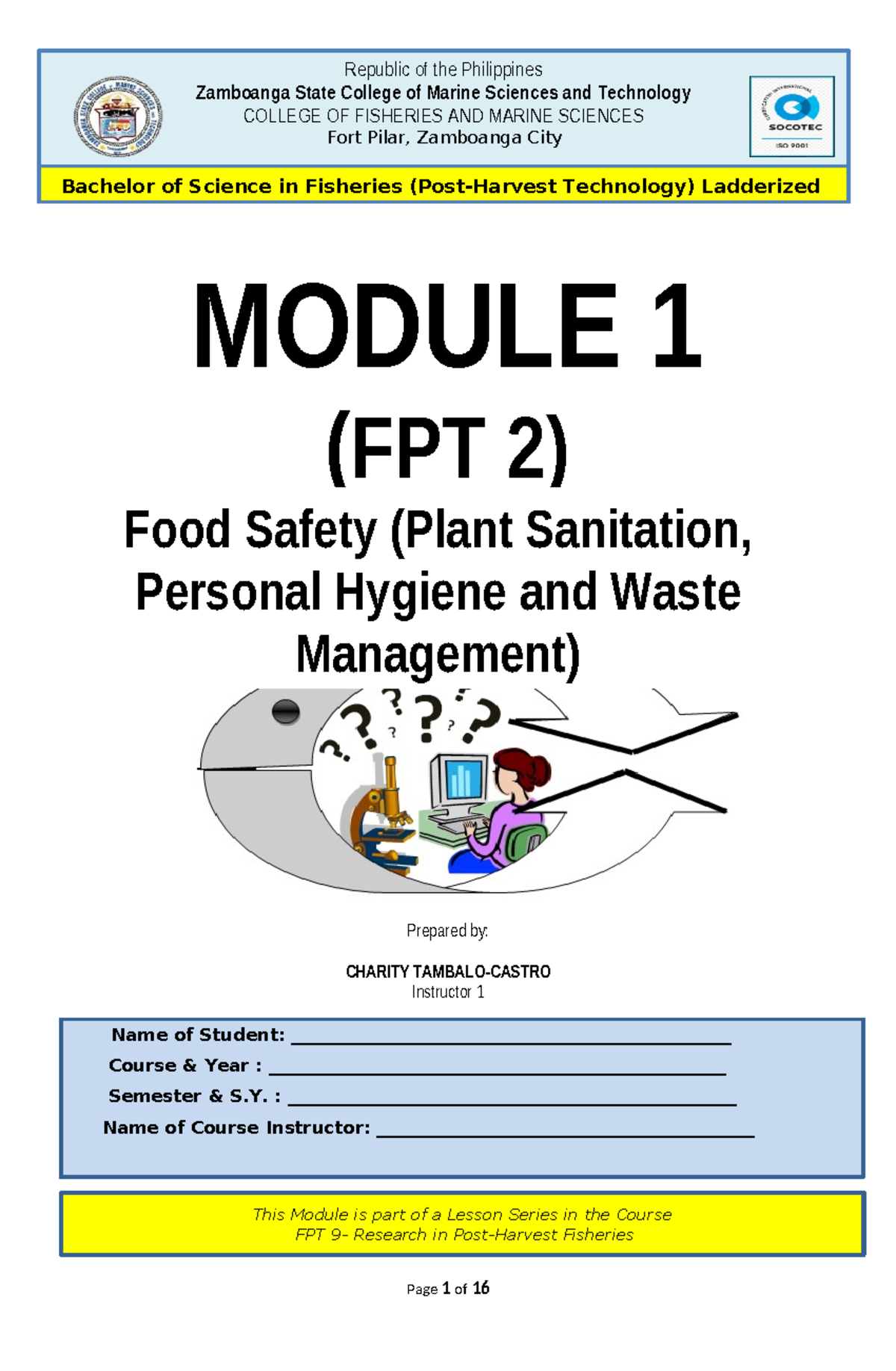 Module 1 FPT 2 - Student Guide to Food Safety and Hygiene - Studocu