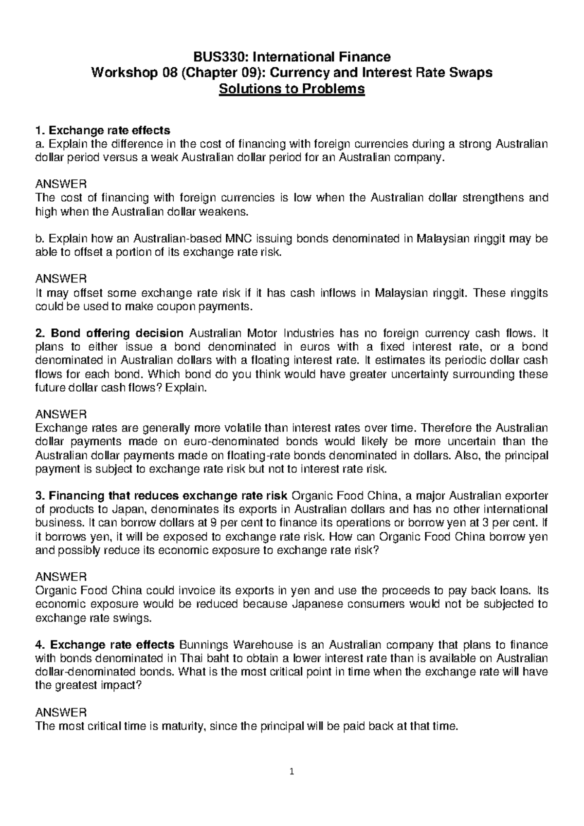 BUS330: International Finance - Workshop 05 (CH07) Problem Solutions -  Studocu