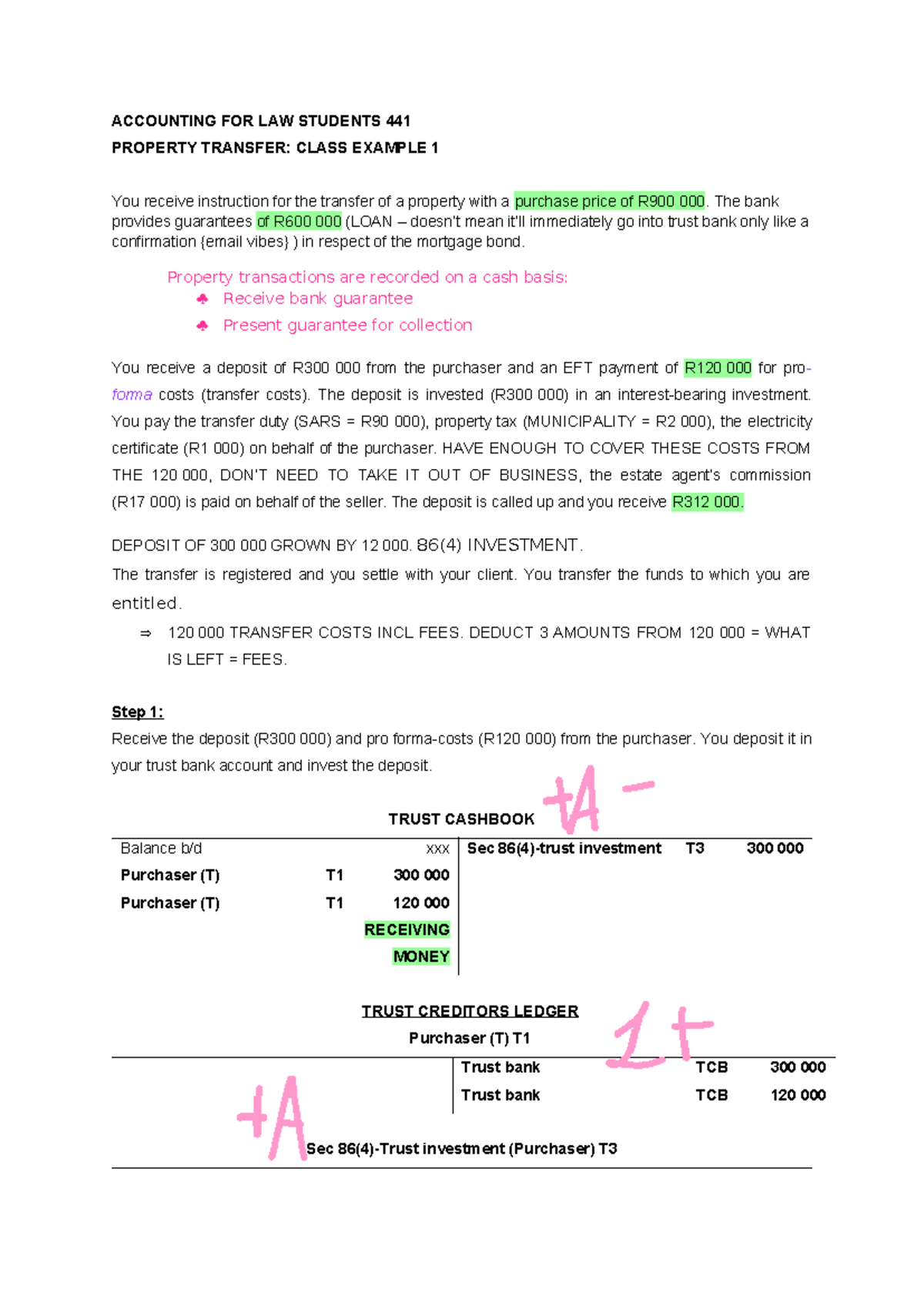 ACCOUNTING FOR LAW STUDENTS 441: PROPERTY TRANSFER CLASS EXAMPLE 1 ...