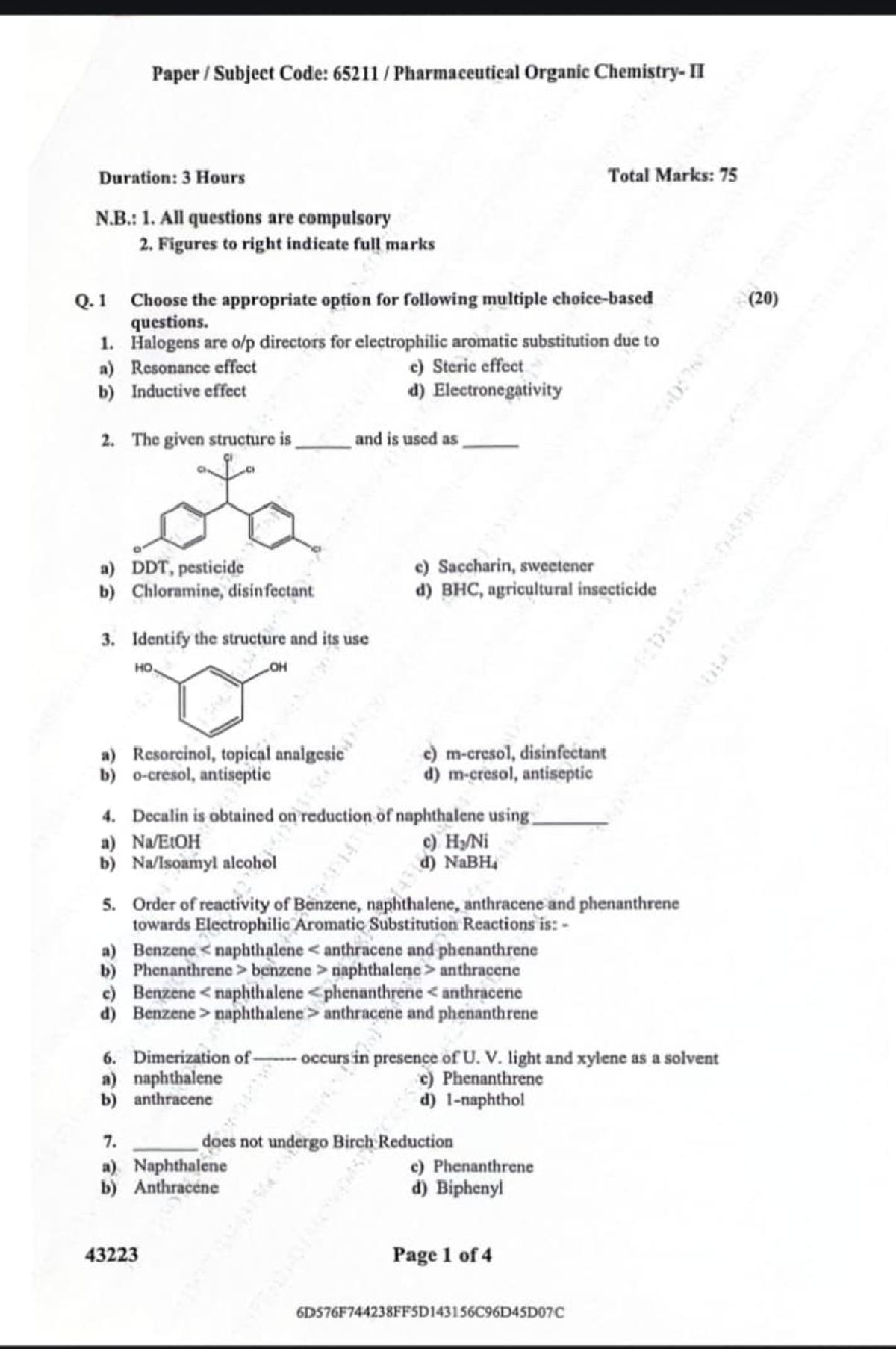 Pharmaceutical Organic Chemistry- II (65211) Question Paper 2024 POC 2 ...