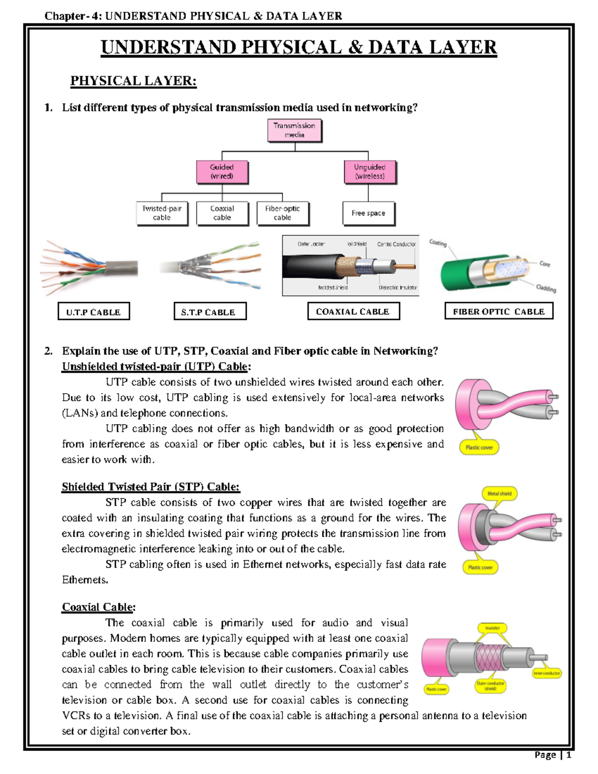 Chapter 4 - Physical & Data Layer Networking Concepts - Studocu