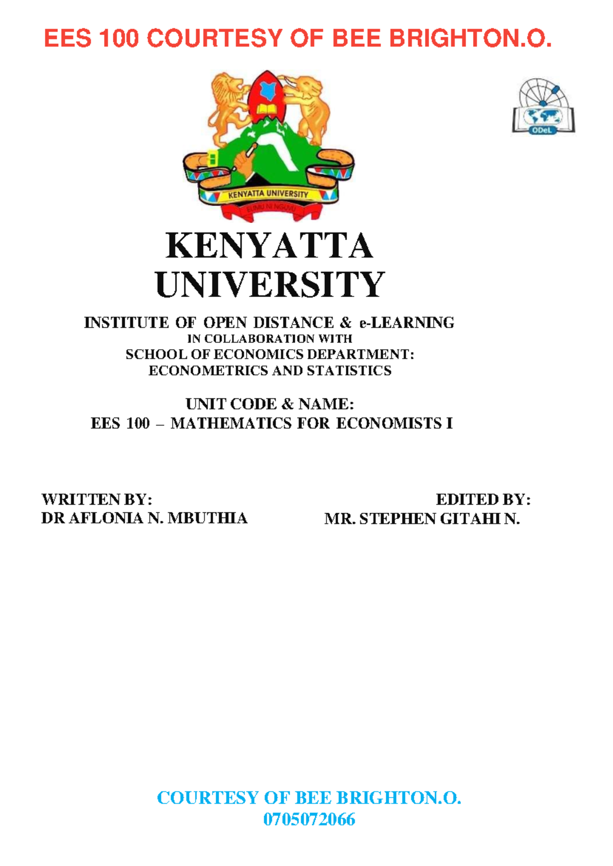EES 100 Lecture Notes: Mathematics for Economists I Overview - Studocu