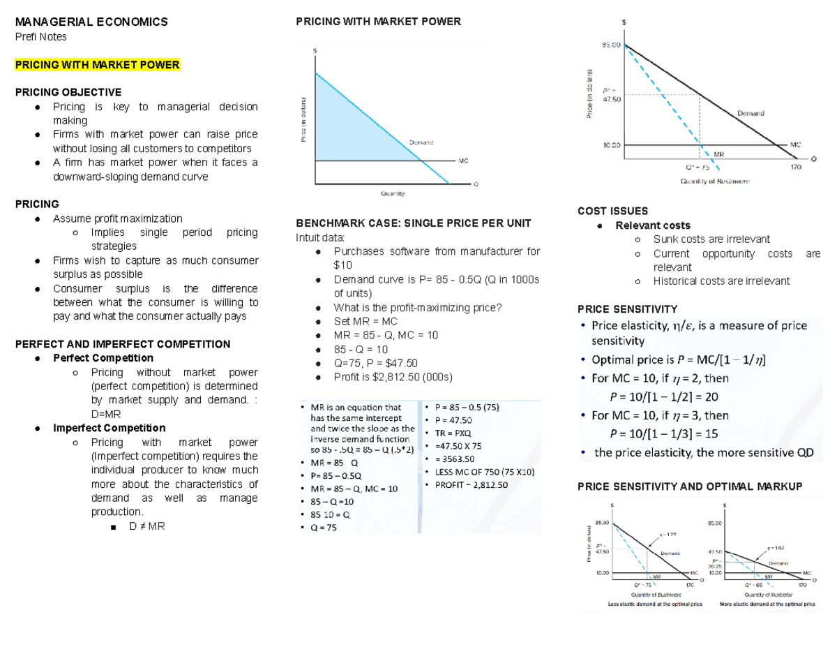 Man Econ Prefi - MANAGERIAL ECONOMICS Prefi Notes PRICING WITH MARKET ...