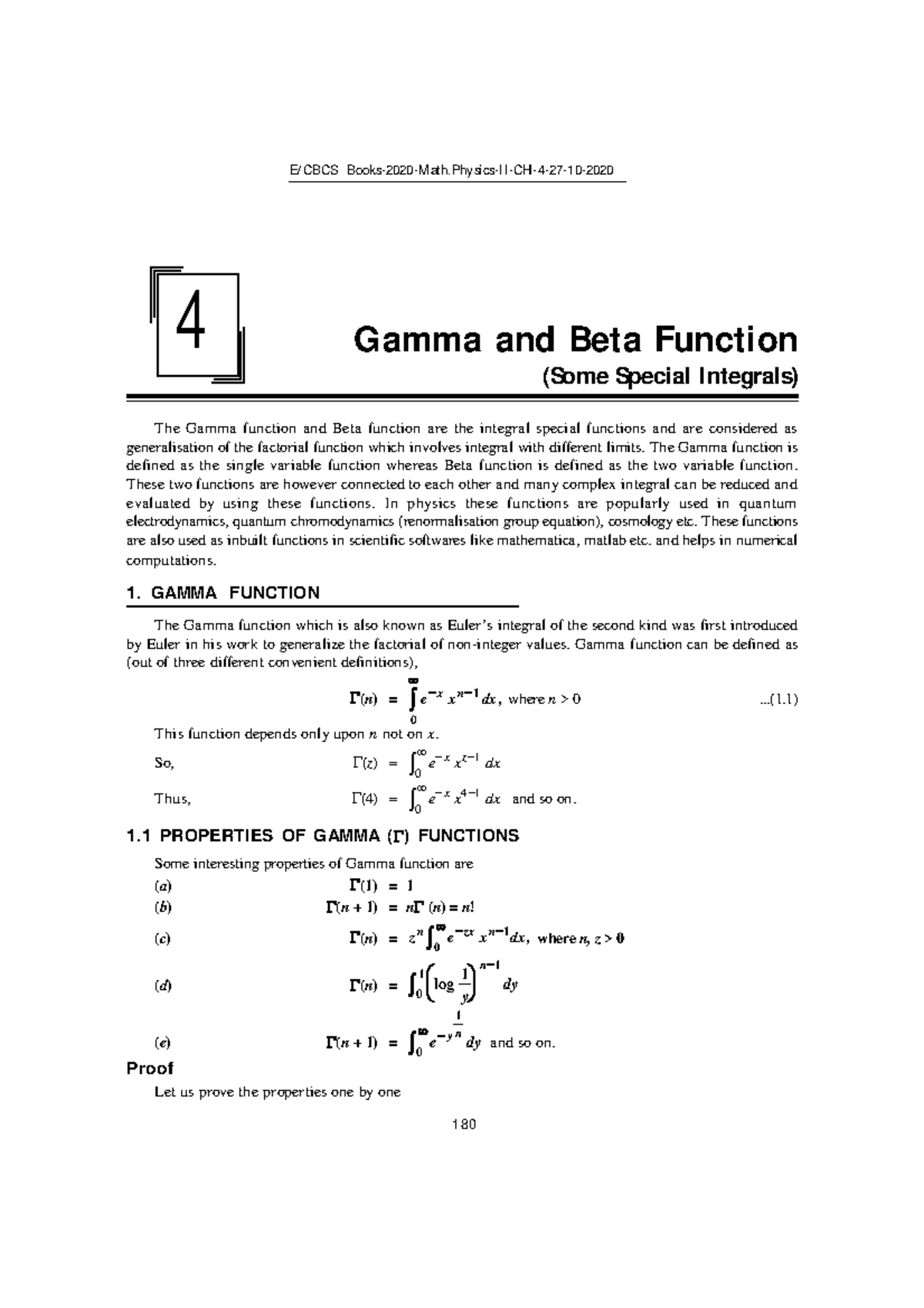 Extra Notes on Gamma and Beta Functions - Math-II E/CBCS - Studocu