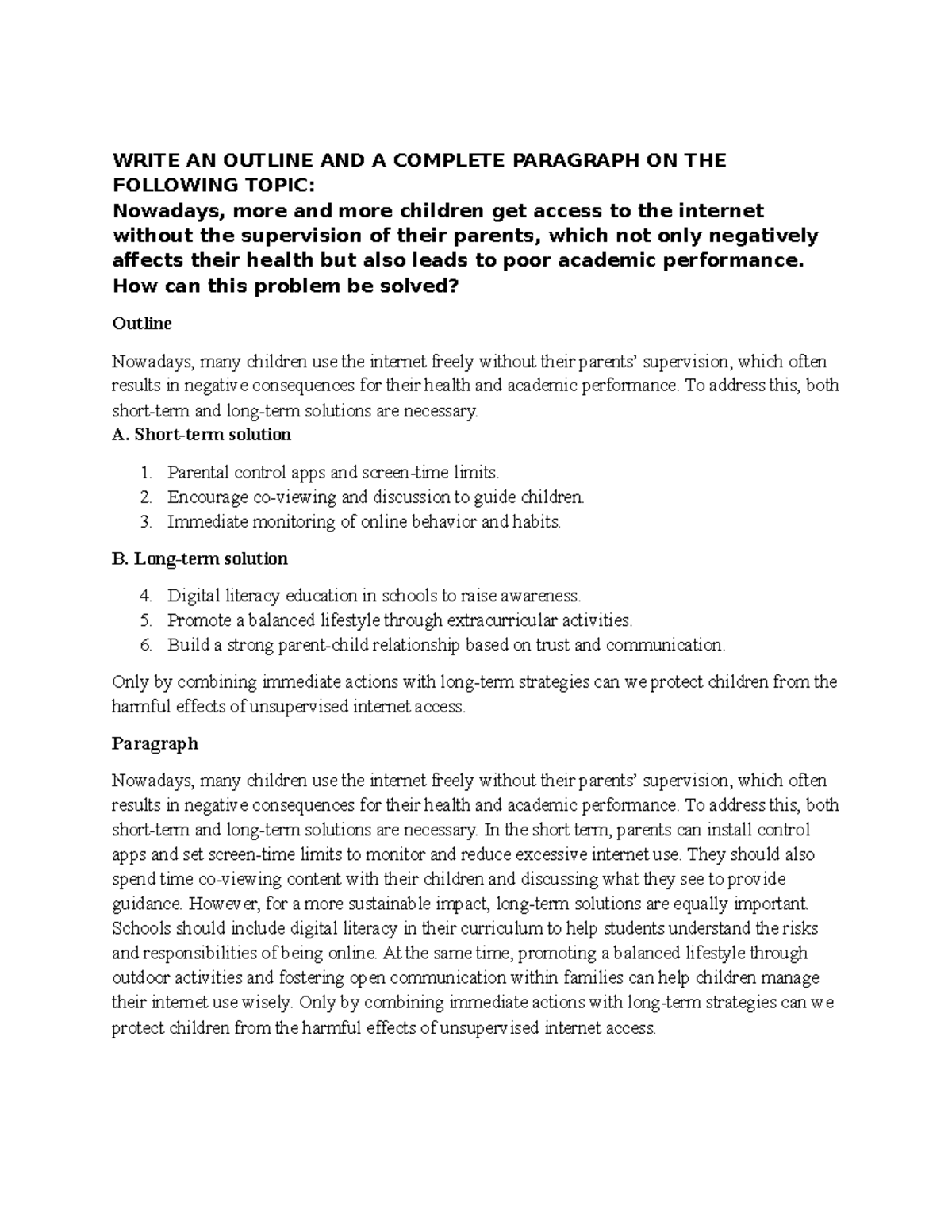 Assignment 11 - Solutions for Children's Internet Supervision Issues ...