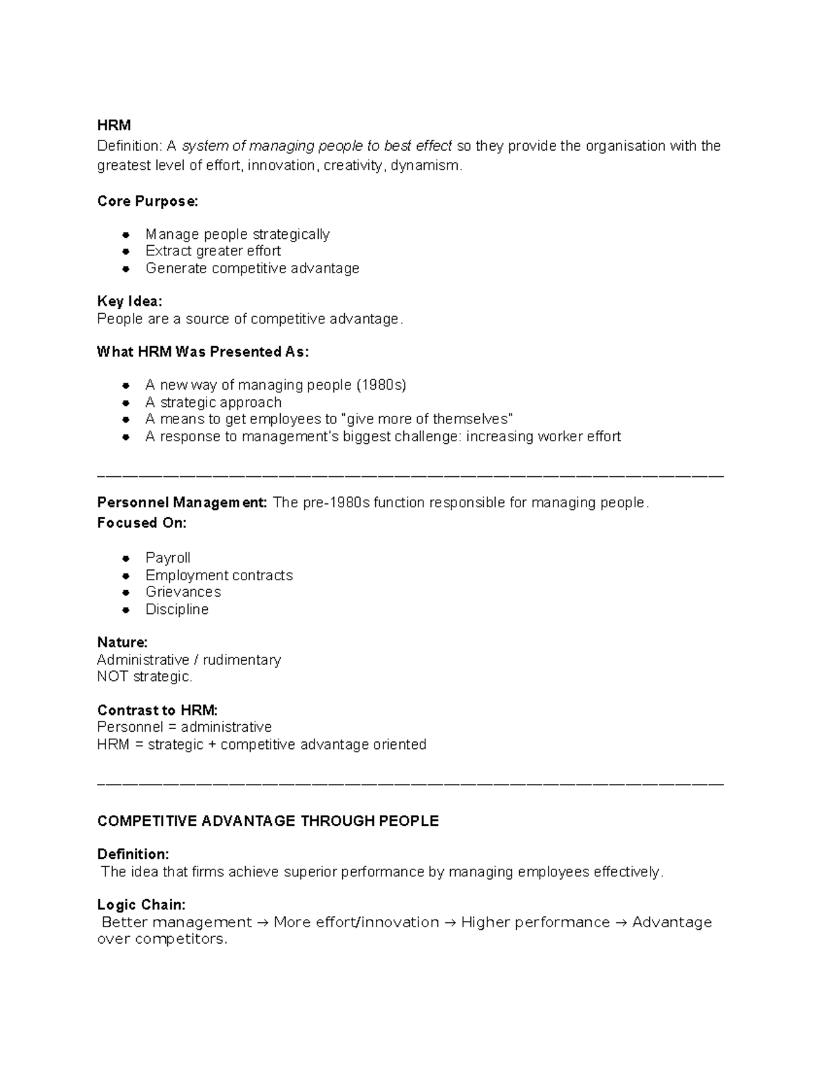 HRM 101: Midterm Exam Notes on Competitive Advantage and Employee ...