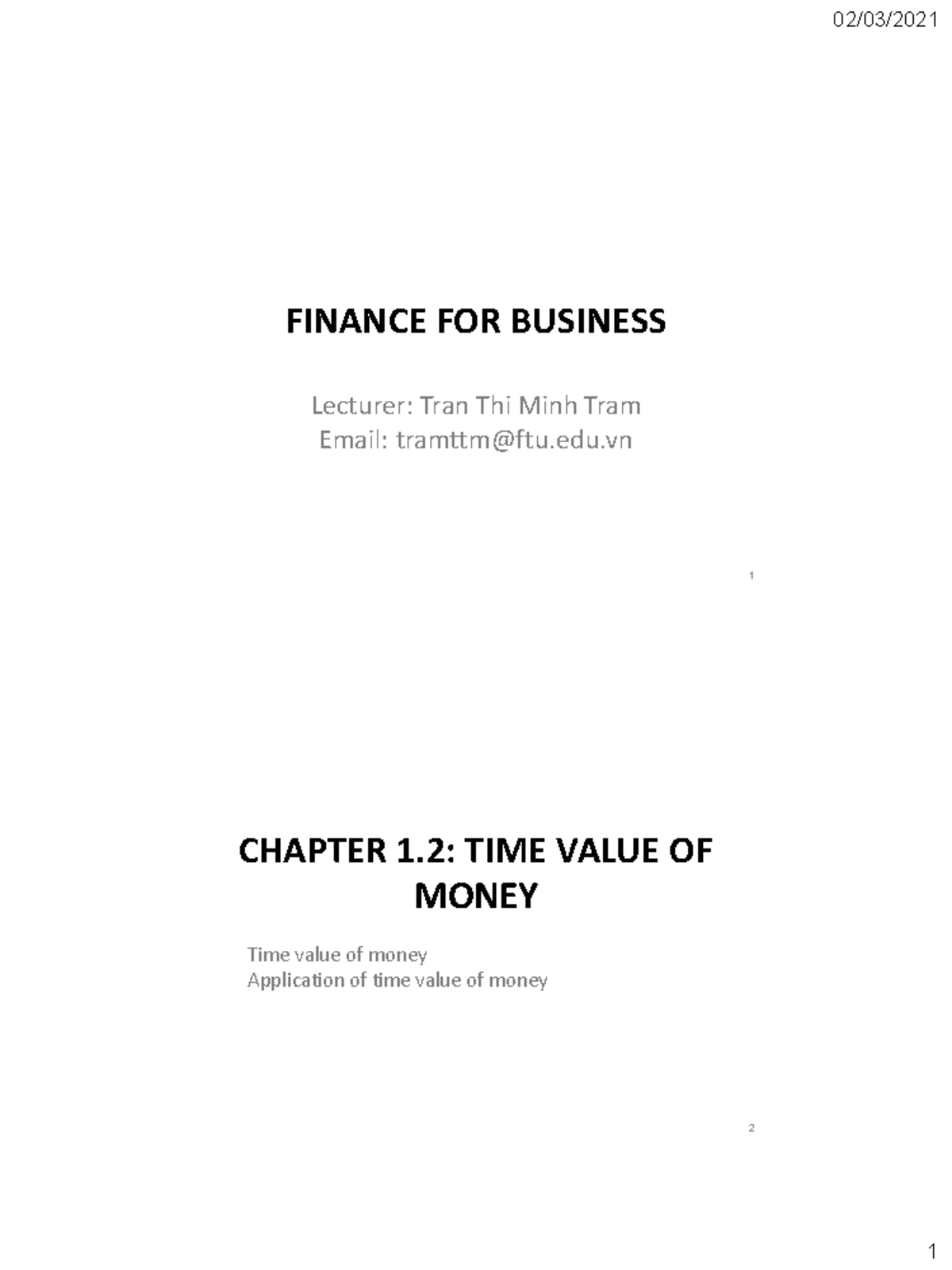Chapter 1.2 - Time value of money - sv4 - FINANCE FOR BUSINESS Lecturer ...