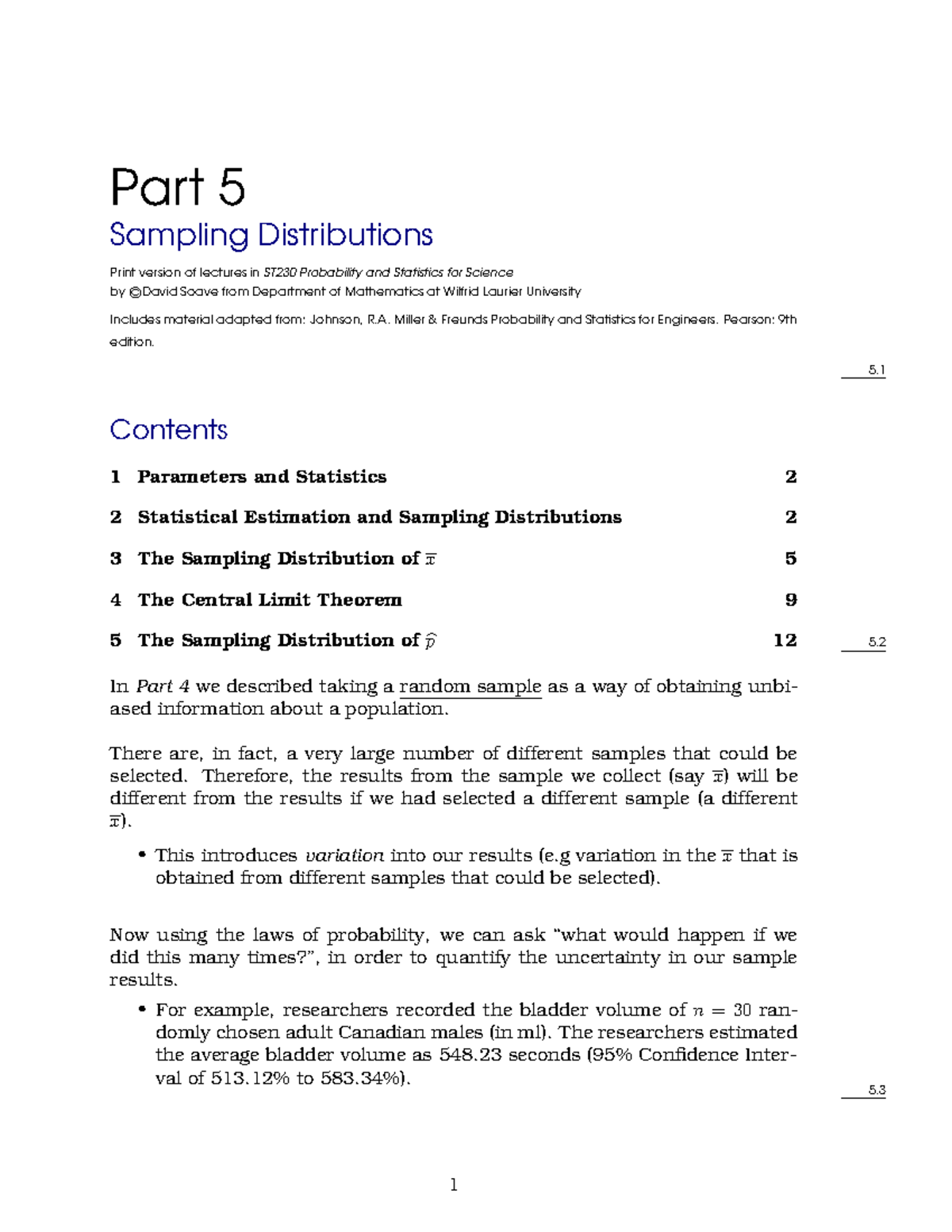 ST230 Lecture Notes: Sampling Distributions and Central Limit Theorem ...