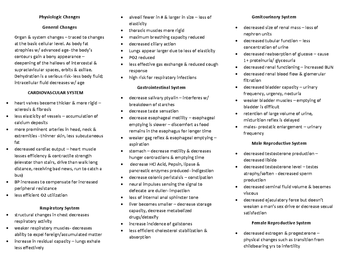 Geriatic-Midterm - None - Physiologic Changes General Changes Organ ...