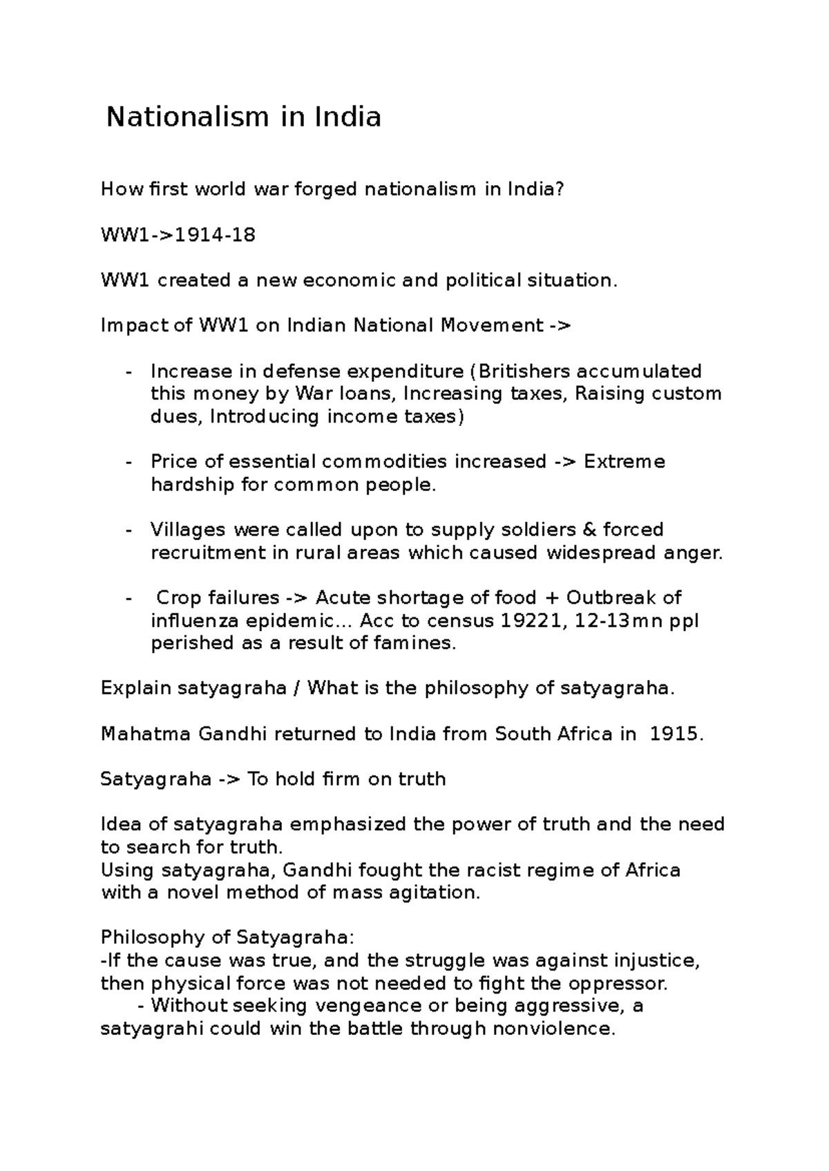 Nationalism in India - Impact of WW1 on Indian National Movement ...