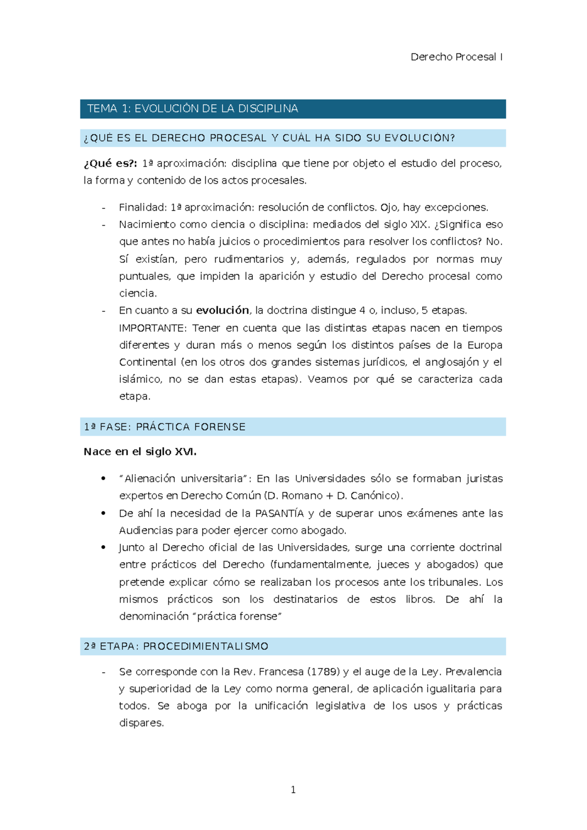 Derecho Procesal I: Evolución y Principios del Poder Judicial - Document Preview