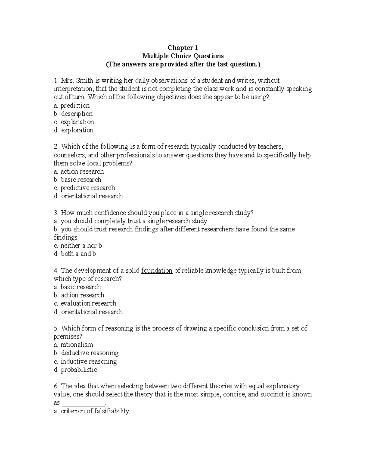 Research Methodology MCQs - Chapter 1 Quiz - Studocu