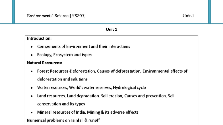 EVS Unit 1: Components of Environment & Interactions - Studocu
