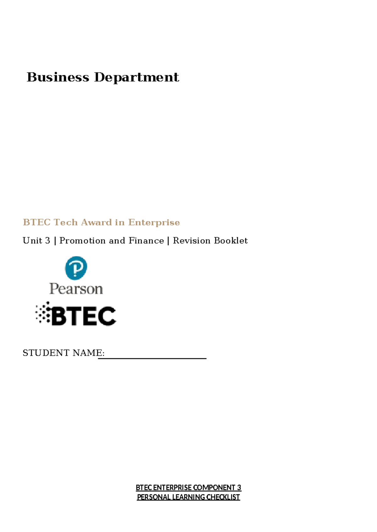 Revision-Booklet - random crap tbh - Business Department BTEC Tech ...