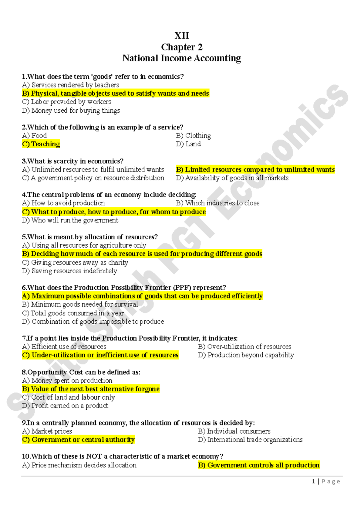 Class XII National Income Accounting: Key Concepts and Questions - Studocu