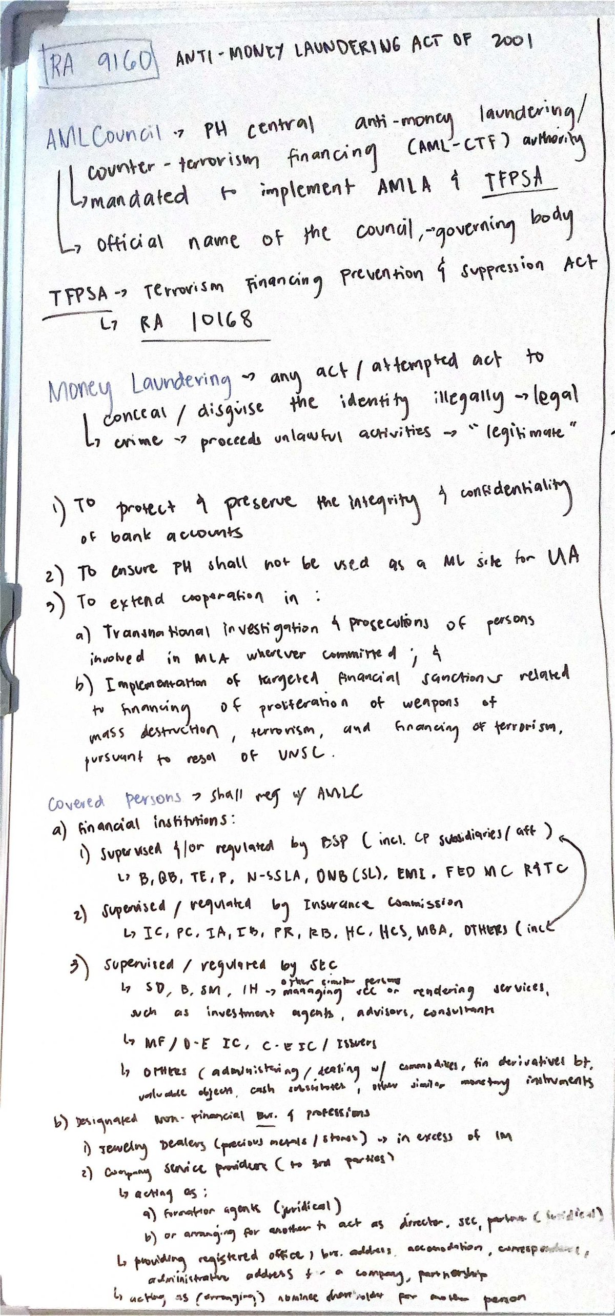 AMLA RA 9160: Overview of the Laundering Act of 2001 - Studocu