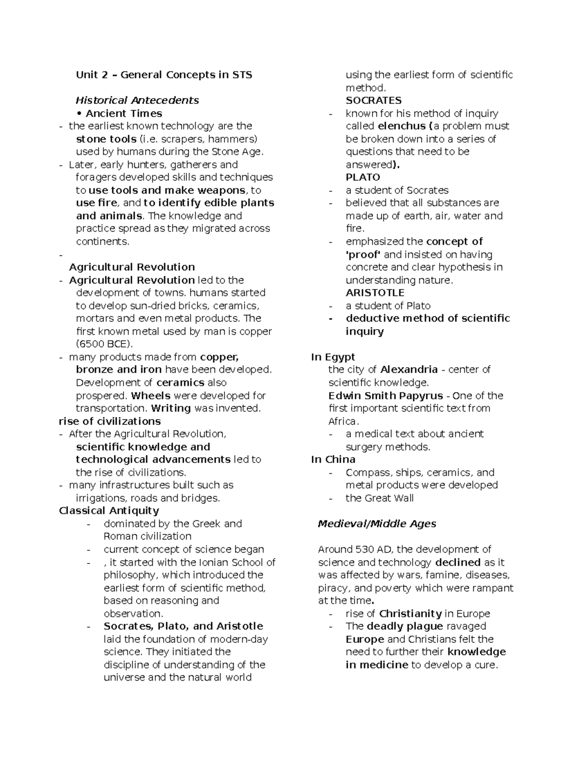 Unit 2 Reviewer: Historical Antecedents of Science & Technology - Studocu