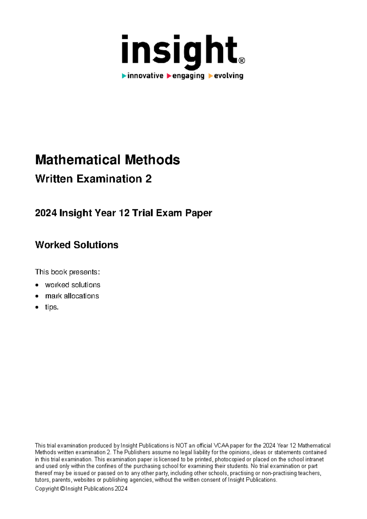 Mathematical Methods 2 2024 Trial Exam Worked Solutions - Studocu