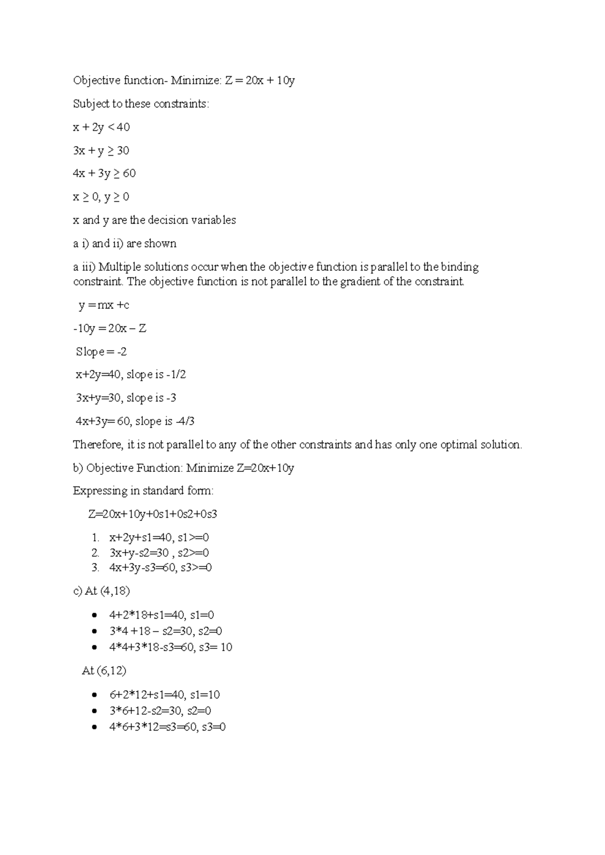 DACP1 Assignment: Linear Programming Objective Minimization - Studocu