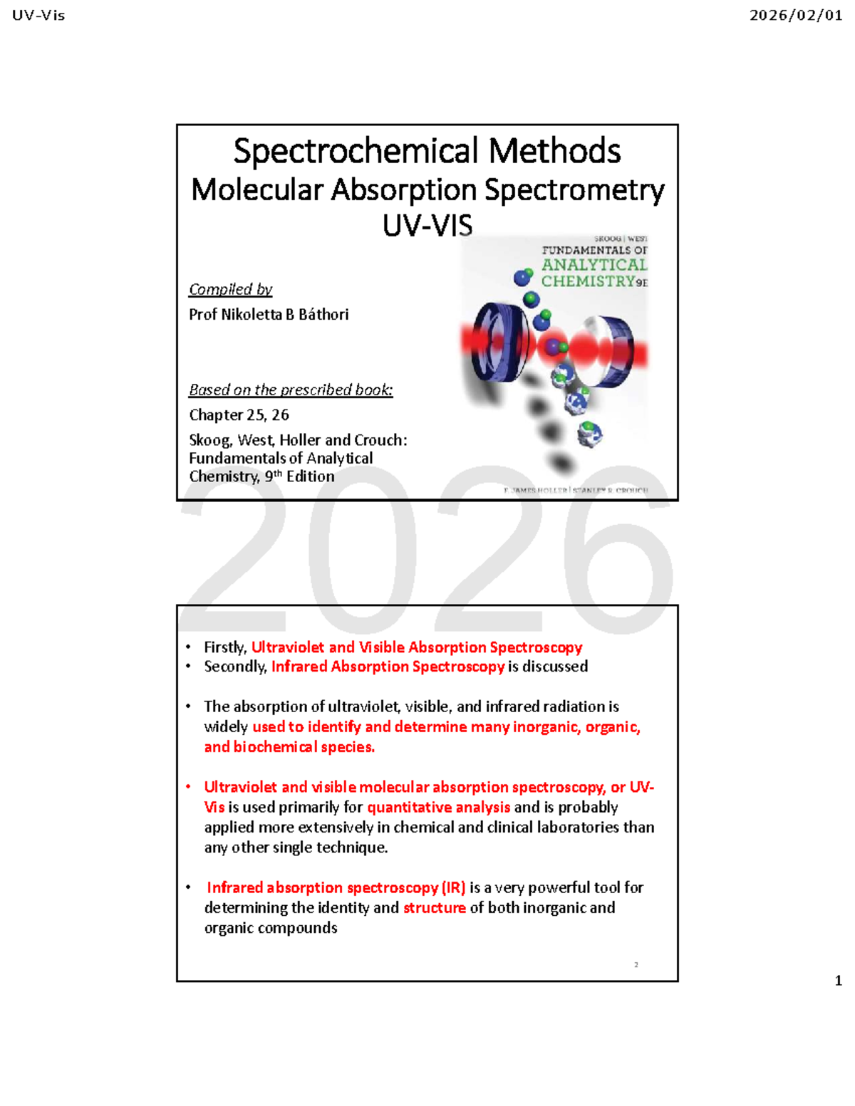Lecture Notes 4: Molecular Spectroscopy - UV-Vis Analysis (2026) - Studocu