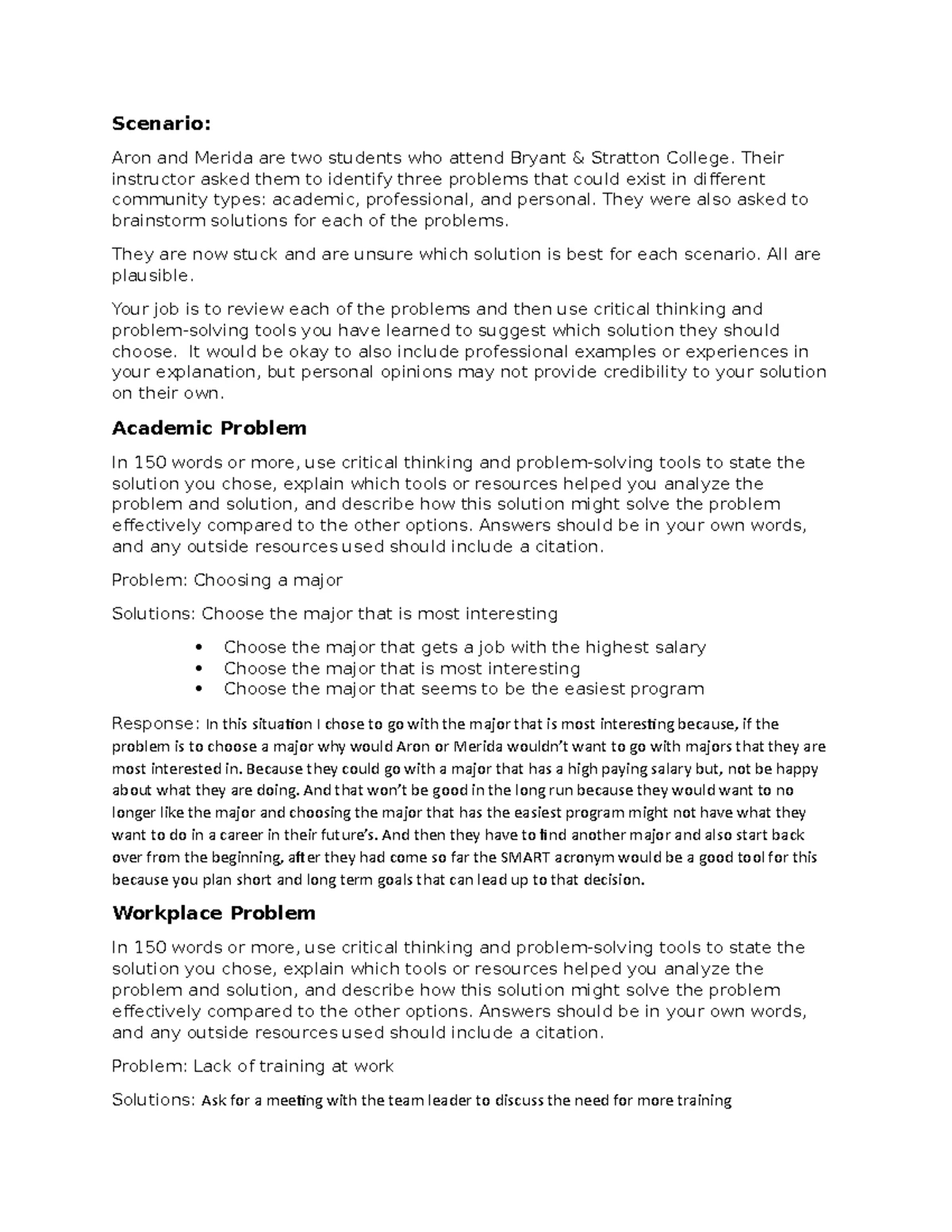 COMM104 Critical Thinking Assessment Template for Problem Solving - Studocu