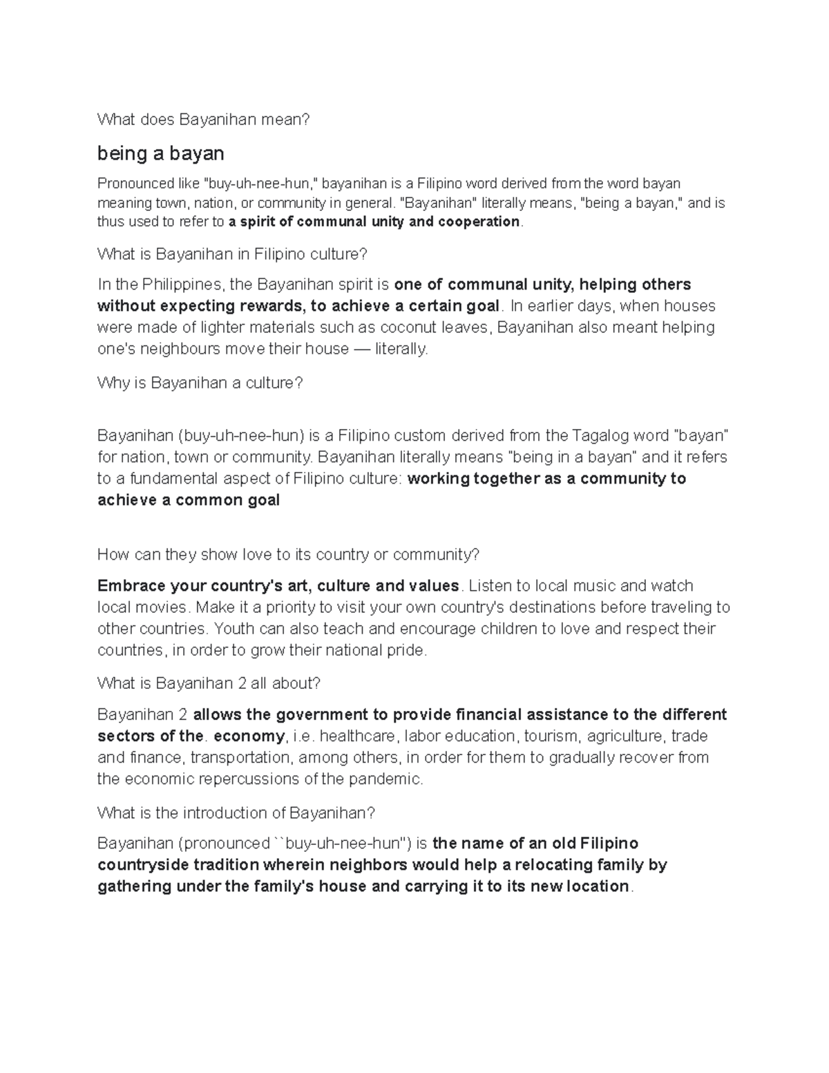 Understanding Bayanihan: Meaning, Culture & Significance - Studocu