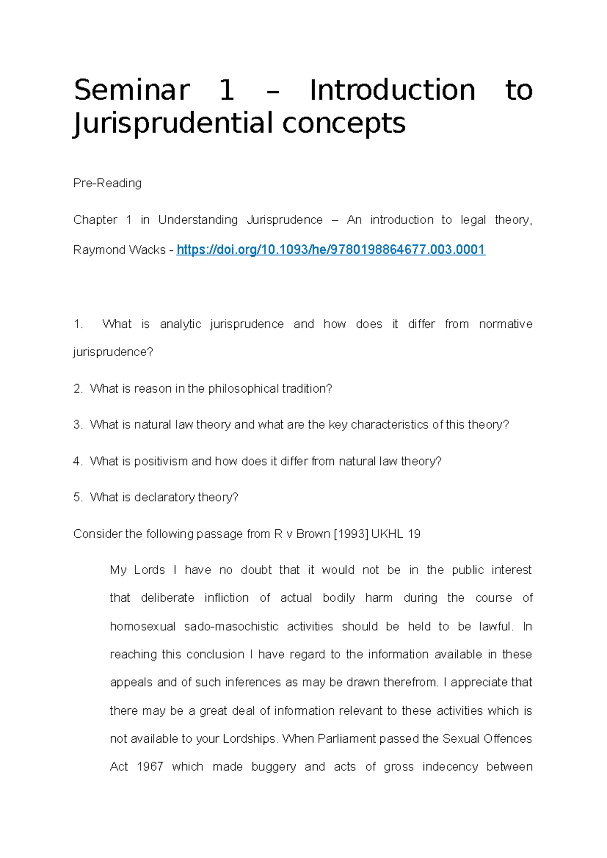 Seminar 1 (STU) - Intro to Jurisprudential Concepts and Theories - Studocu