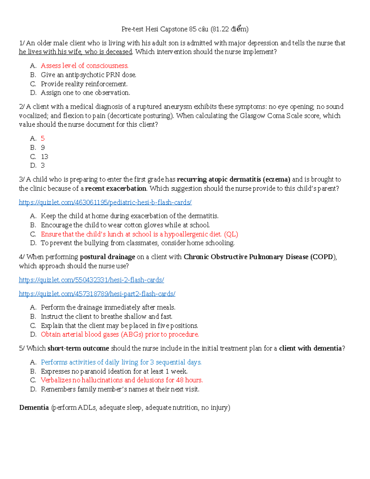HESI Capstone Pre-Test: 85 Questions with Answers and Explanations ...