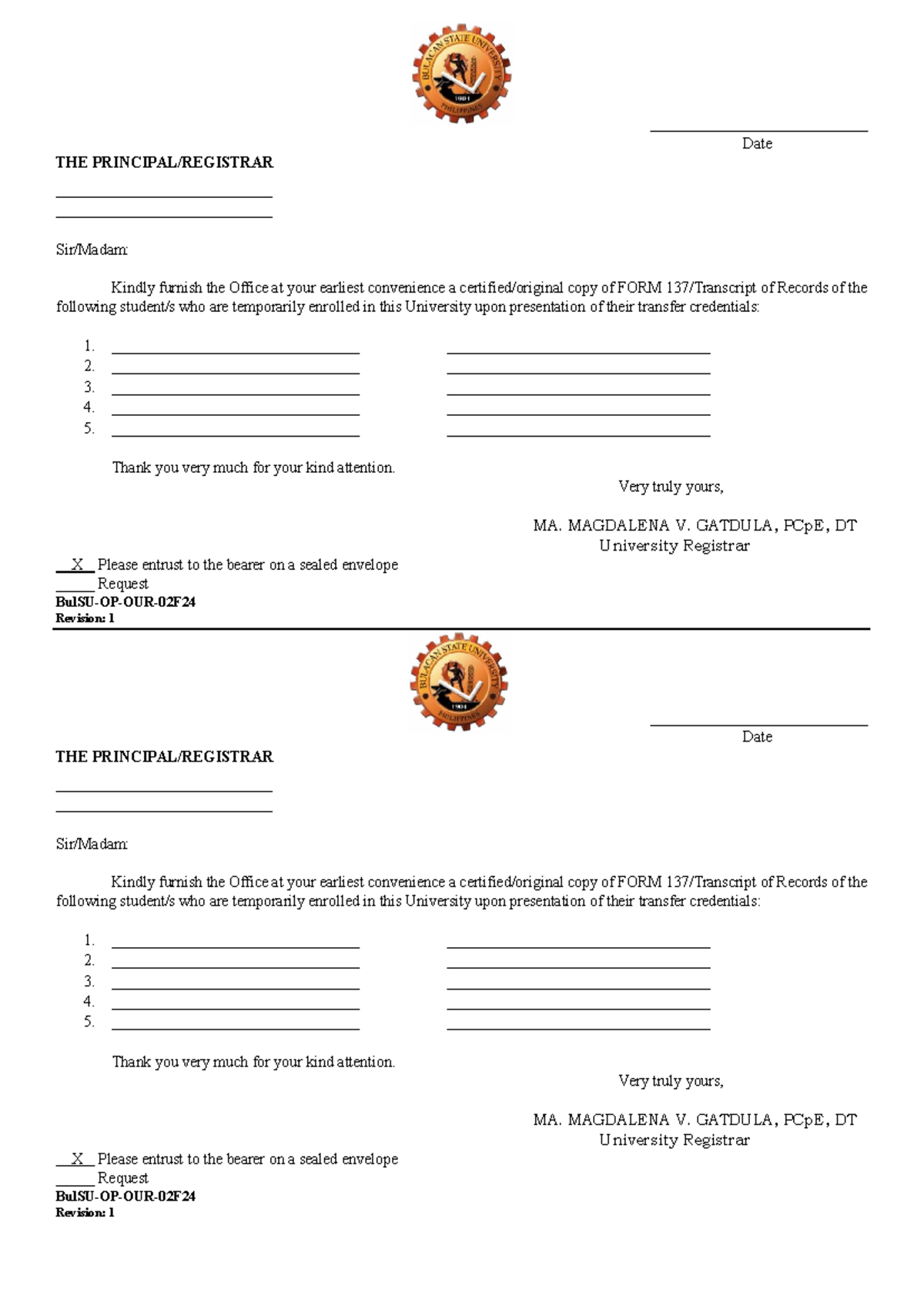 F137TOR Request Form for Transfer Records Submission - Studocu