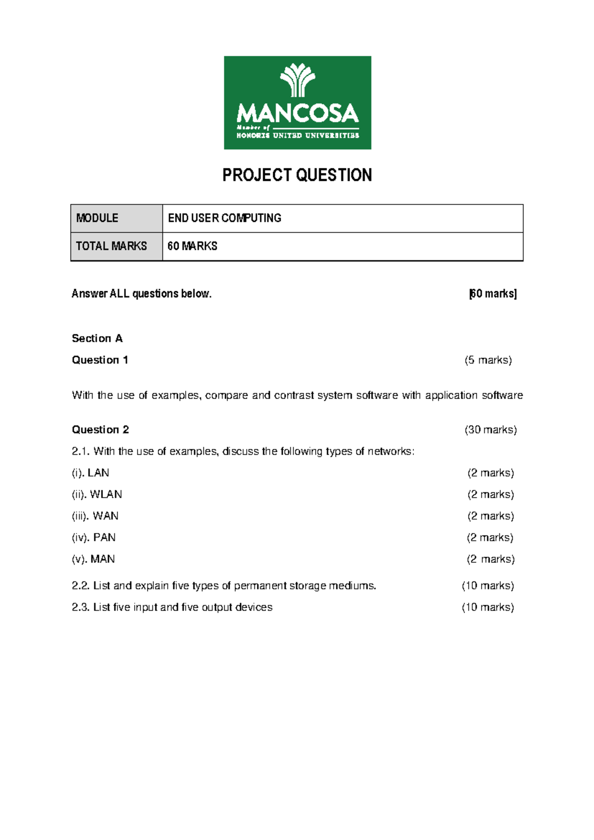 End User Computing Project Questions & Tasks (60 Marks) - Studocu