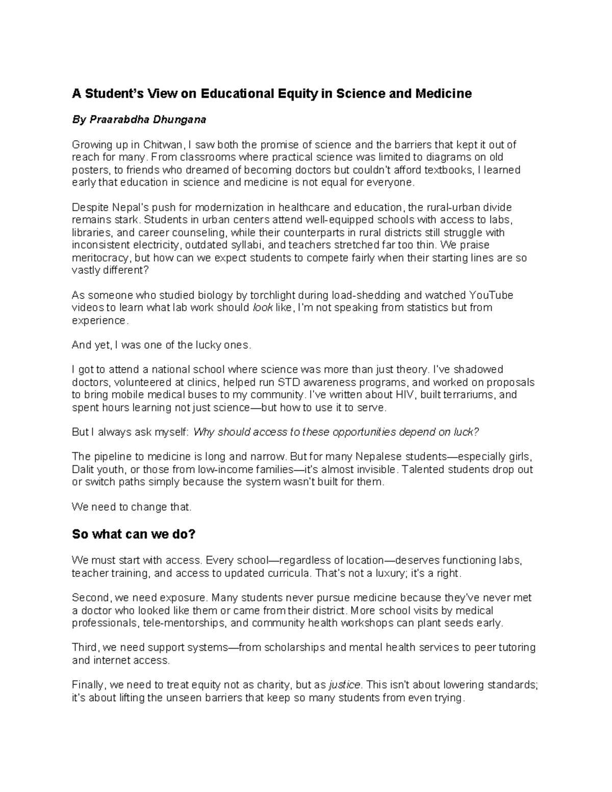 A Student’s Perspective on Educational Equity in Science & Medicine ...