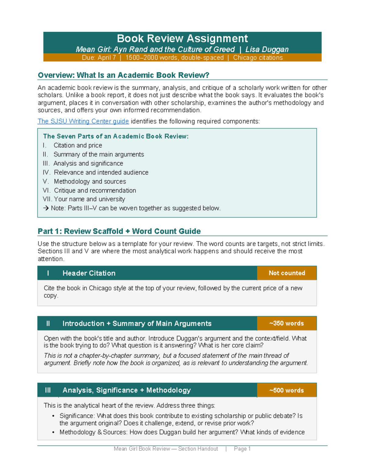 Mean Girl Book Review Assignment (SJSU) - Guidelines & Structure - Studocu
