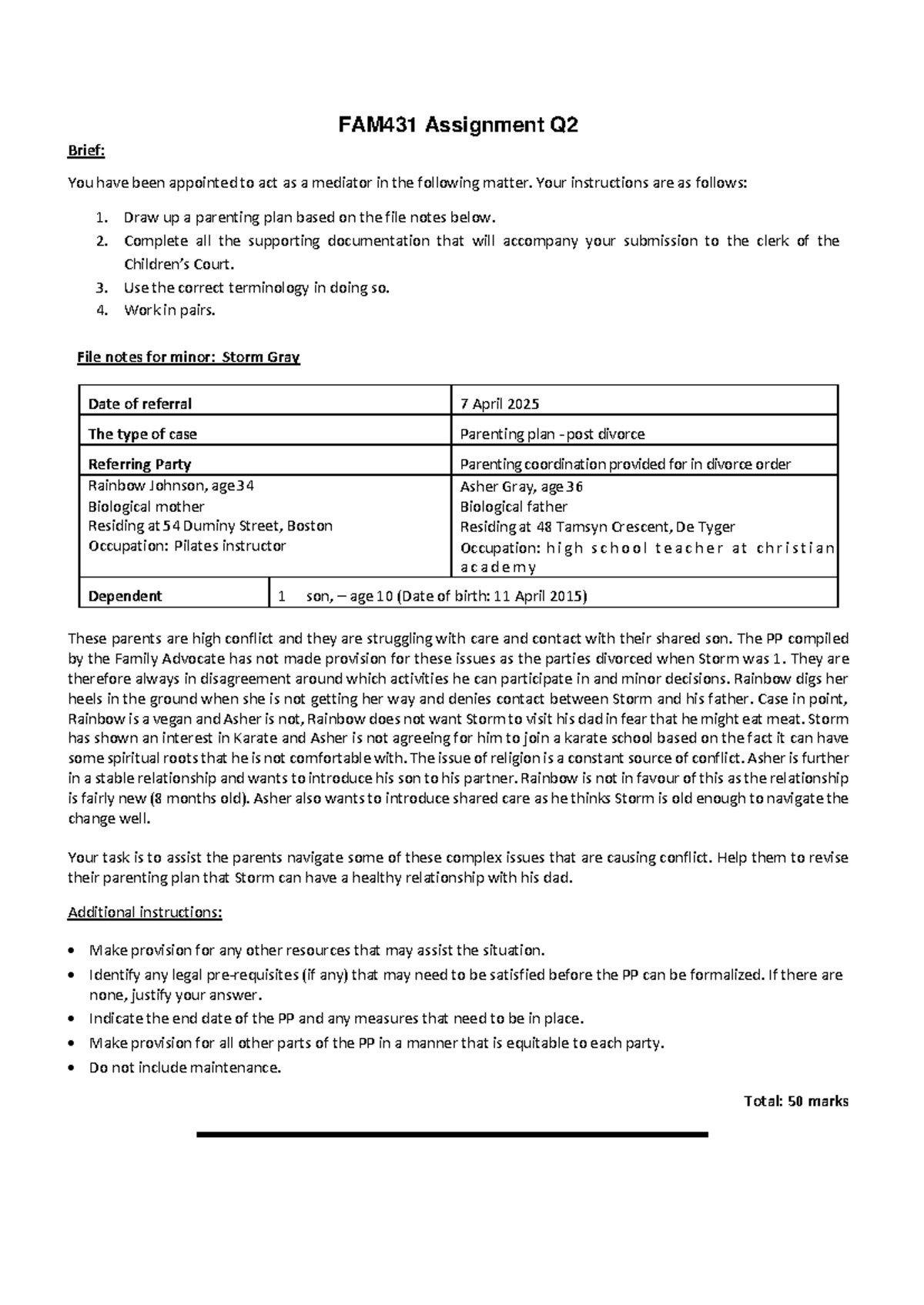 FAM431 Assign Q2 - fam law question 2 - FAM431 Assignment Q 2 Brief ...