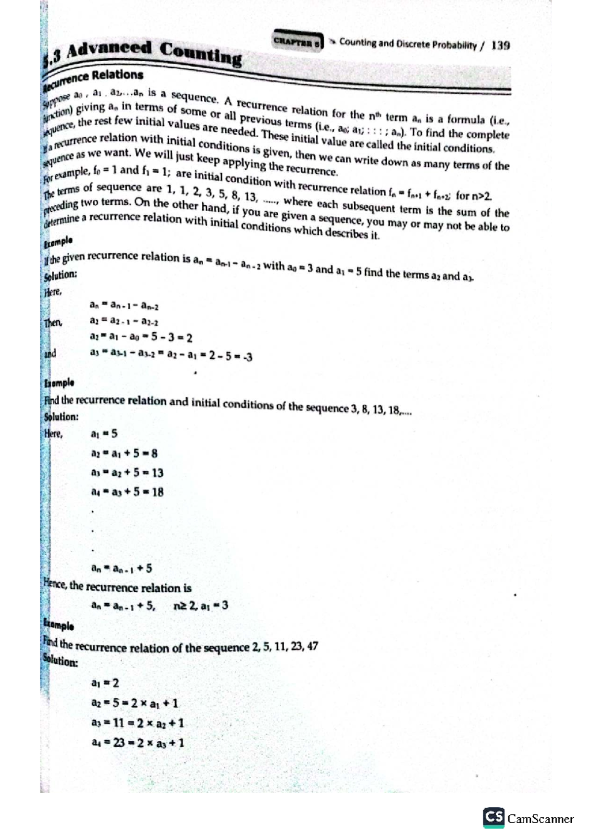 Counting and Discrete Probability 139: Recurrence Relations and ...