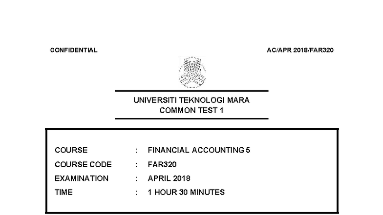 3 CT FAR320 Common Test 1 - Financial Accounting April 2018 - Studocu