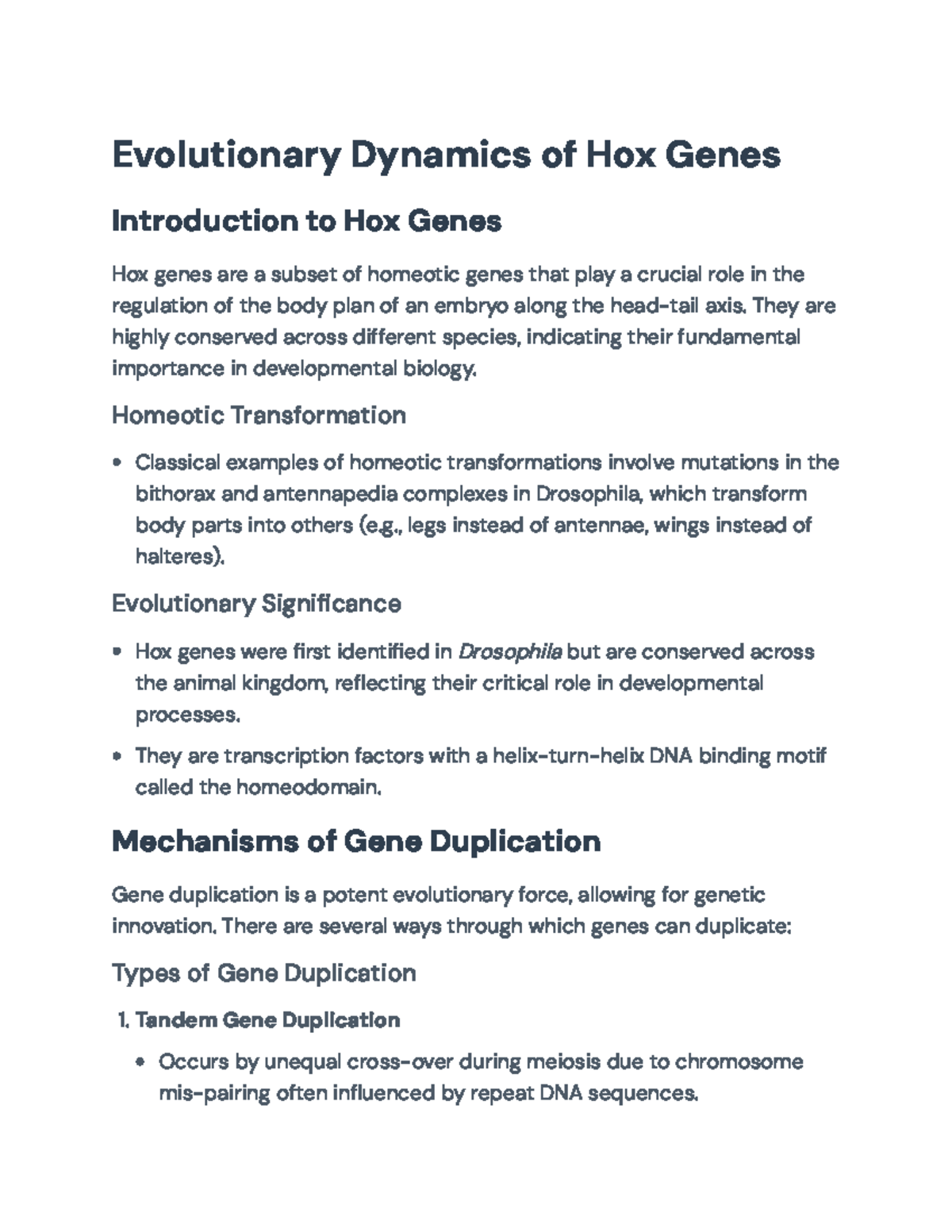 Evolutionary Dynamics of Hox Genes in Developmental Biology ...