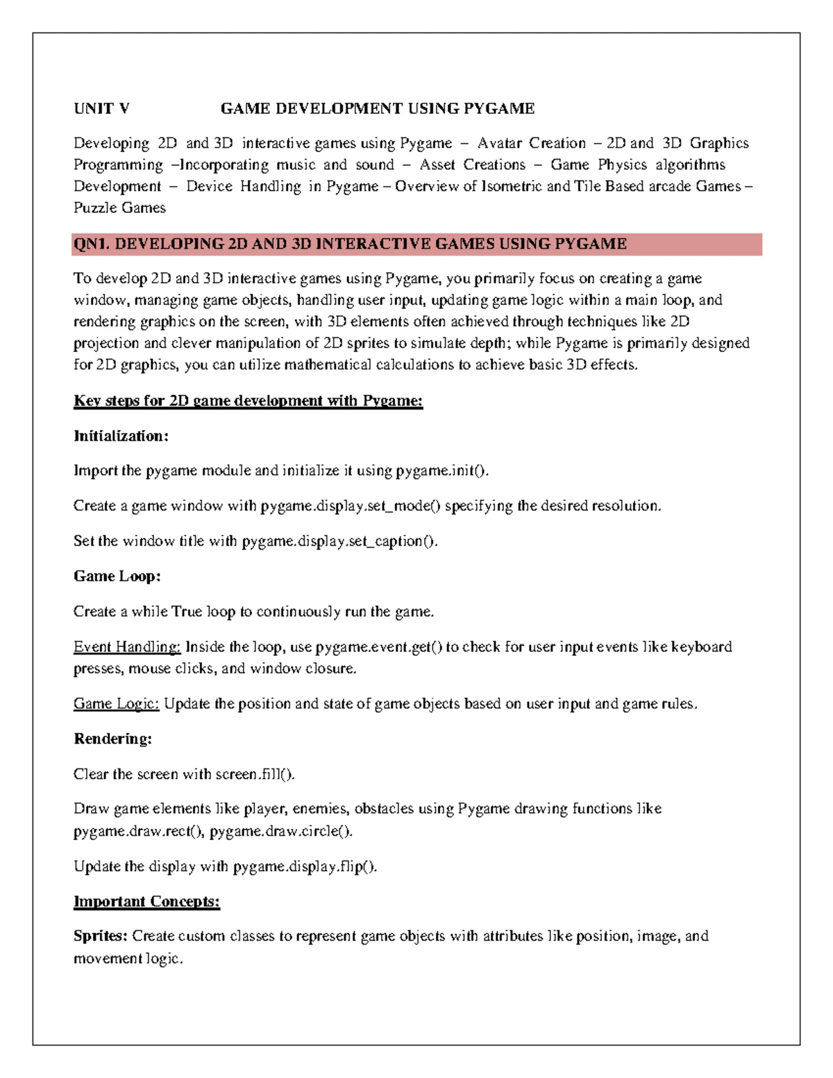 Unit 2 GD - good - UNIT 2 GAME DESIGN PRINCIPLES SYLLABUS Character ...