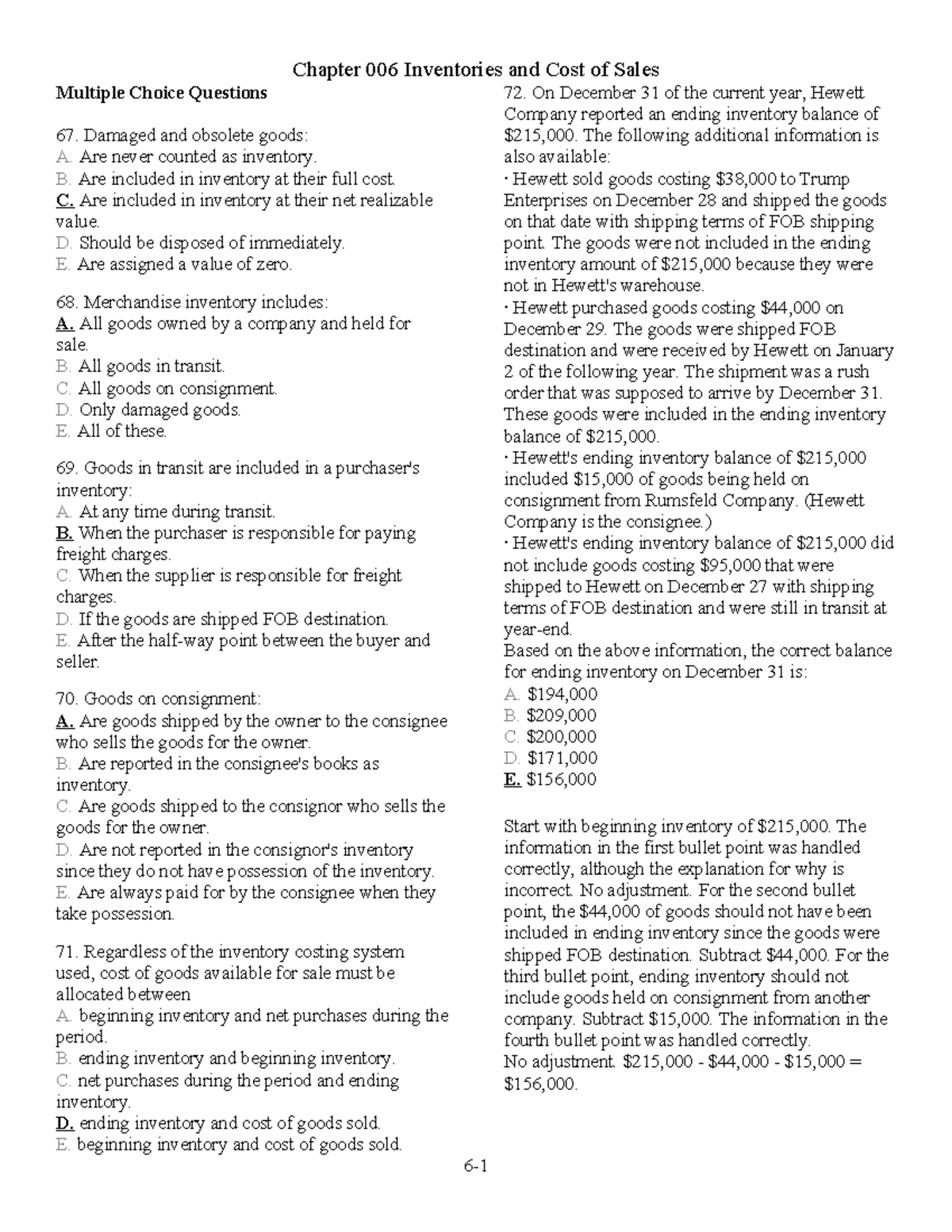 Multiple Choice Questions: Chapter 006 - Inventories and Cost of Sales ...