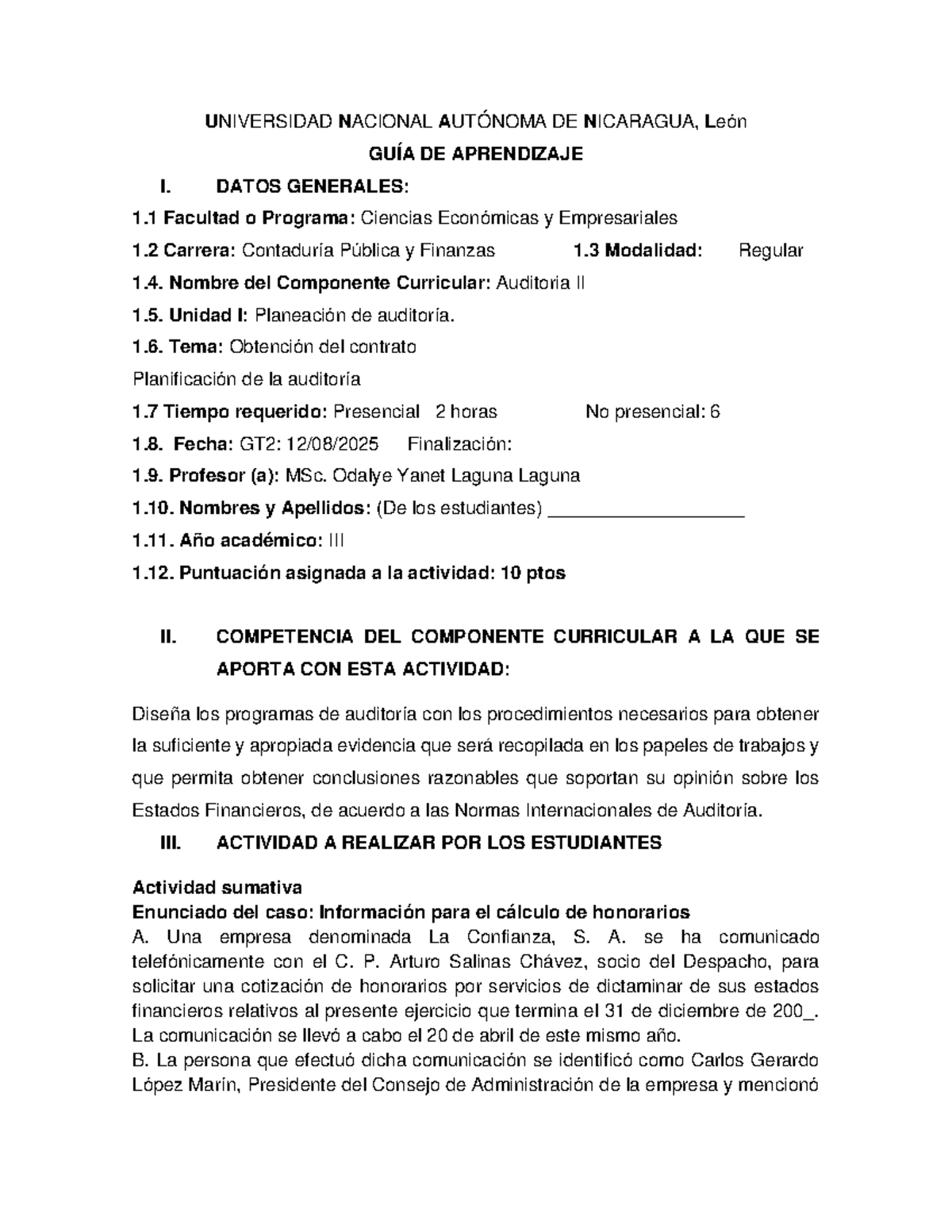 Auditoría II: Guía de Aprendizaje y Cálculo de Honorarios - Studocu