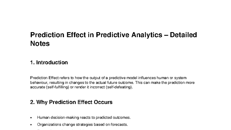 Prediction Effect in Predictive Analytics: Detailed Notes - Studocu