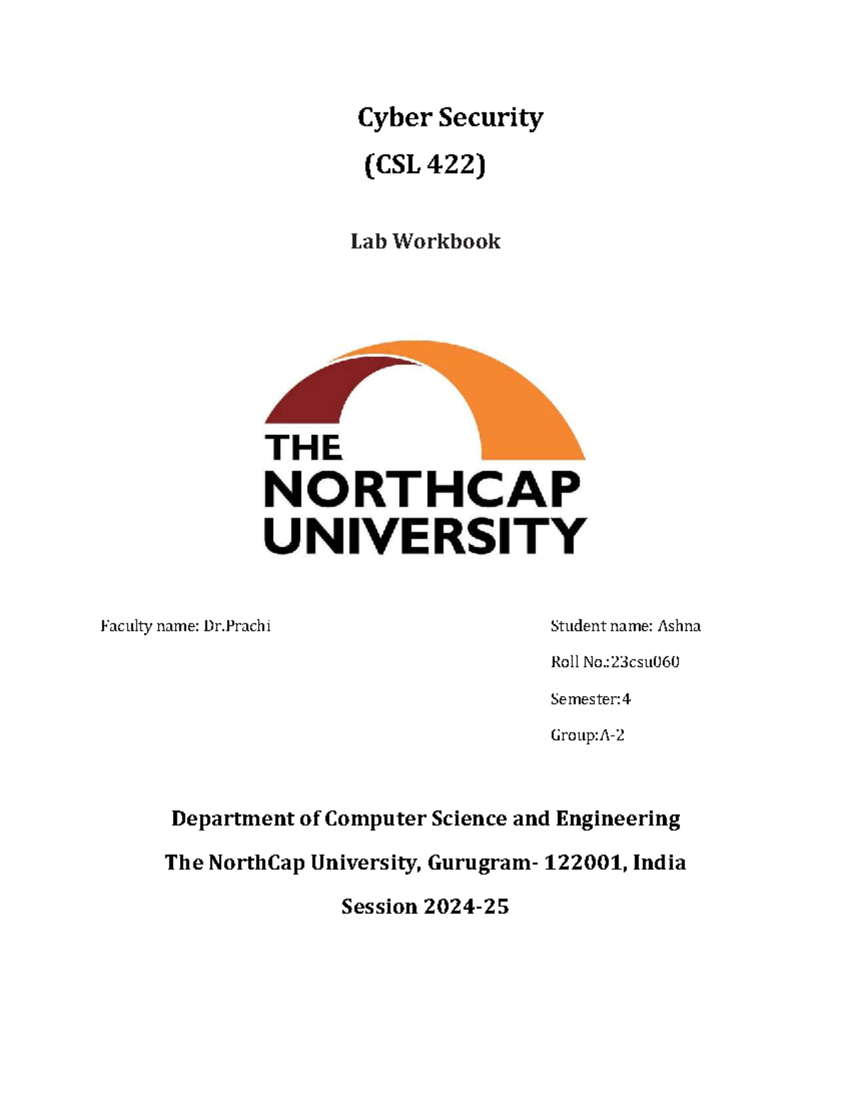 CSL 422 Lab Workbook for Cyber Security: Penetration Testing Practices ...