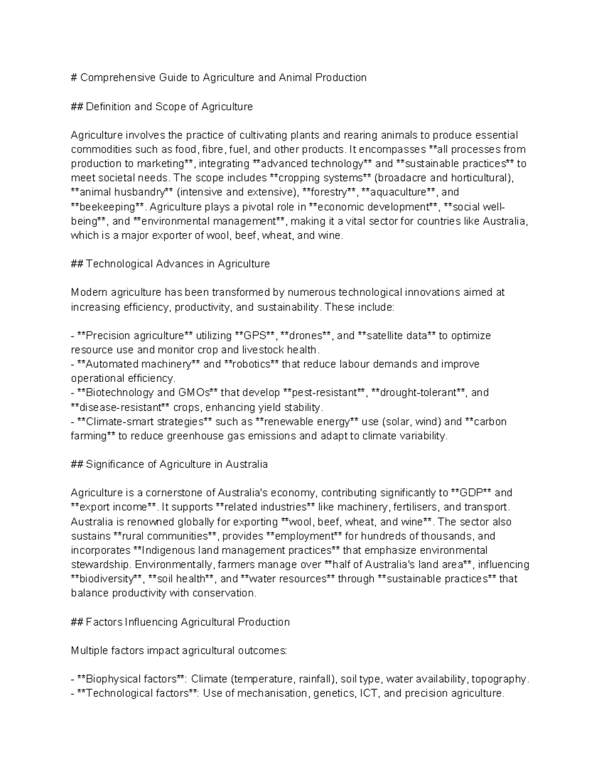 Comprehensive Overview of Agriculture & Animal Production (AGRI101 ...