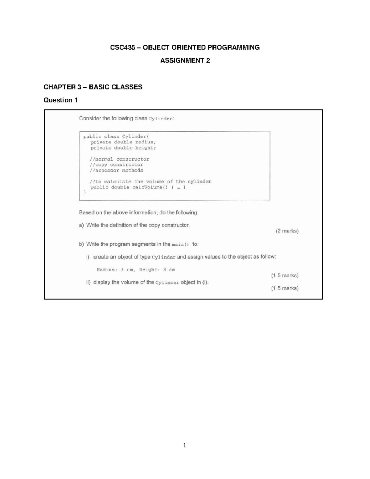 Assignment 2 - Classes and Object - Object oriented programming - CSC ...