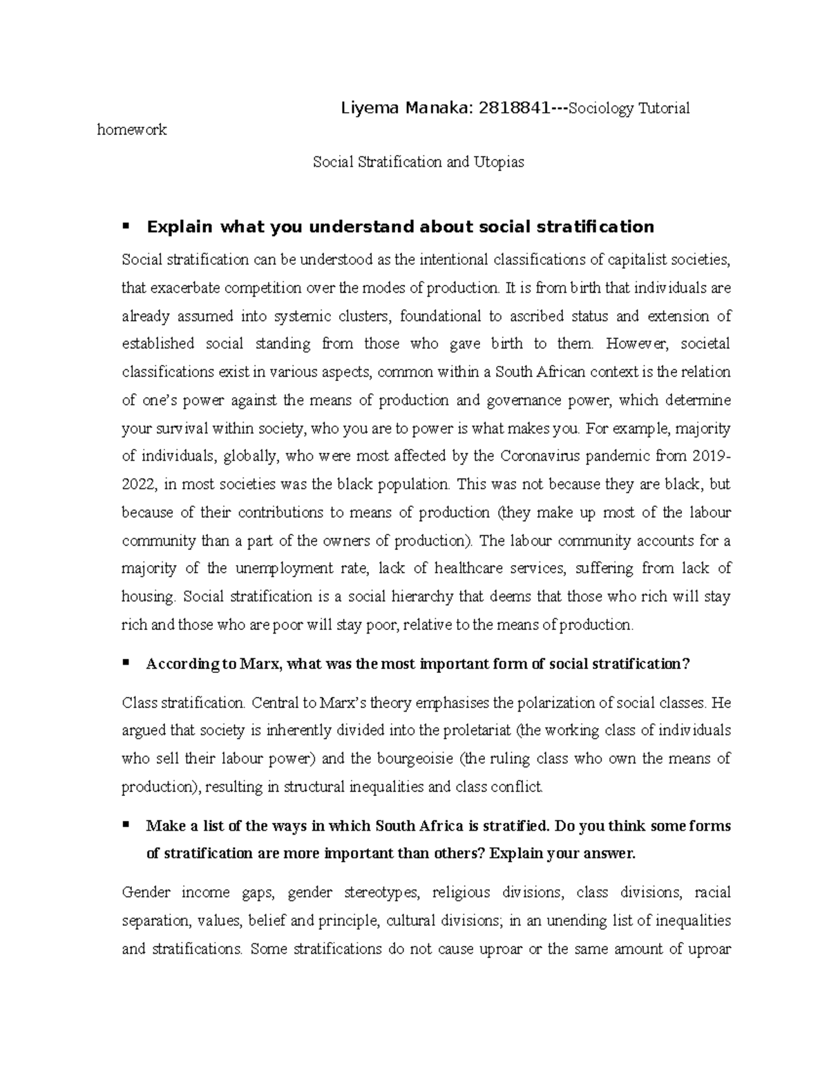 Sociology Tutorial Homework 2: Understanding Social Stratification ...