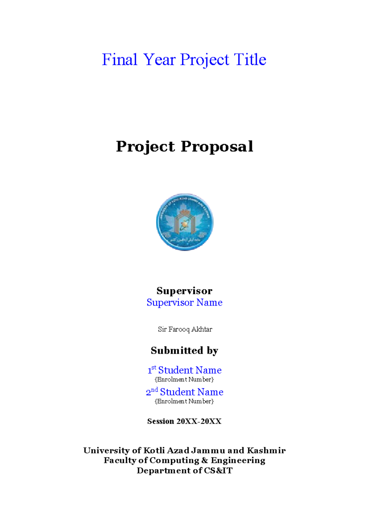 00 FYP Project Proposal Template - CS&IT Department Guidelines - Studocu