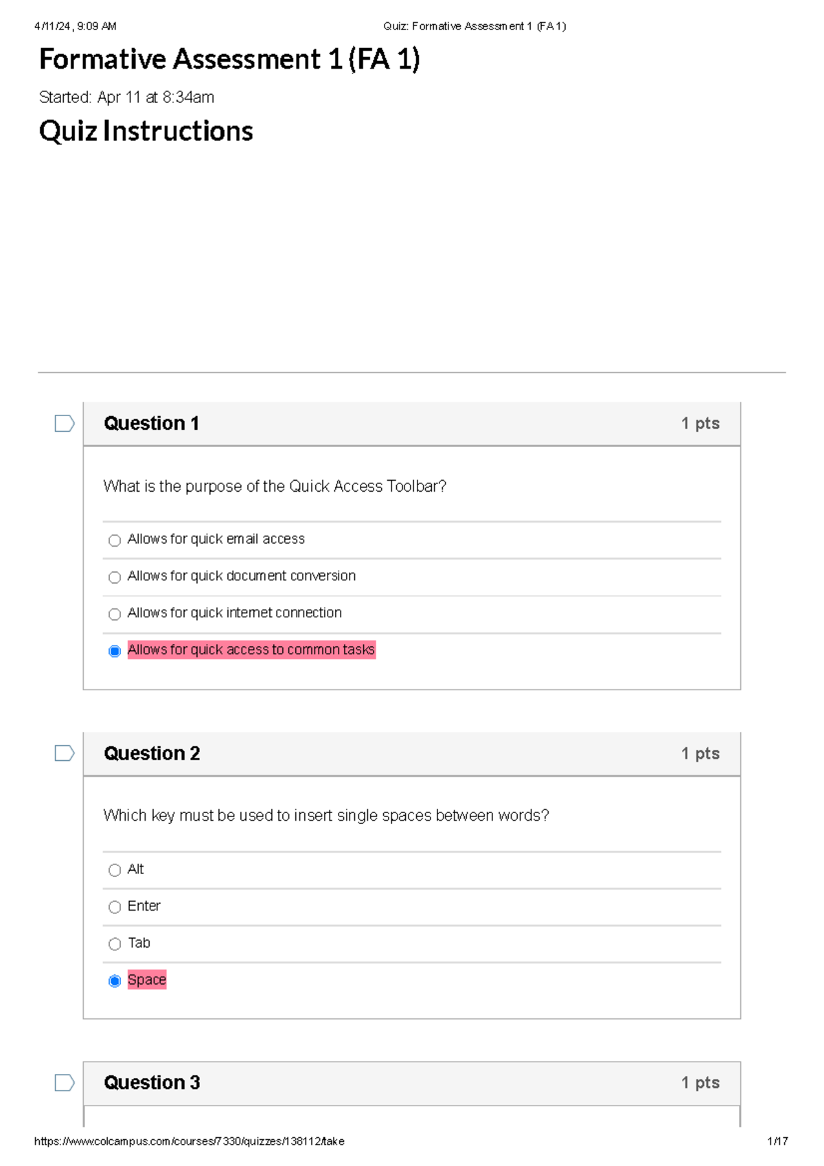 Quiz Formative Assessment 1 (FA 1) - MS Word Concepts - Studocu