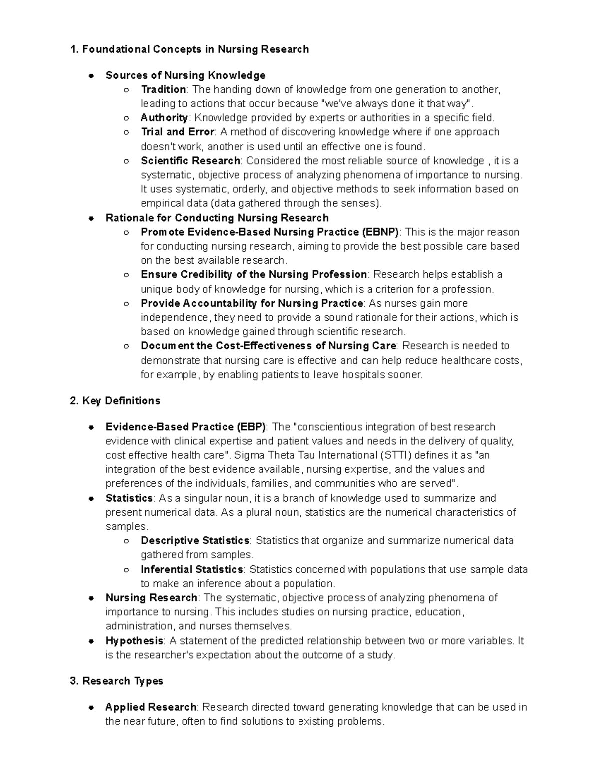 EBP Quiz 1 Study Guide: Key Concepts in Nursing Research - Studocu