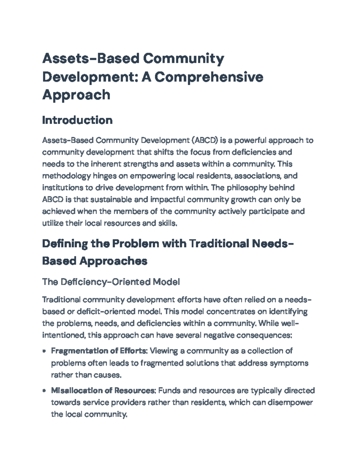 Assets-Based Community Development (ABCD): Principles and Strategies ...
