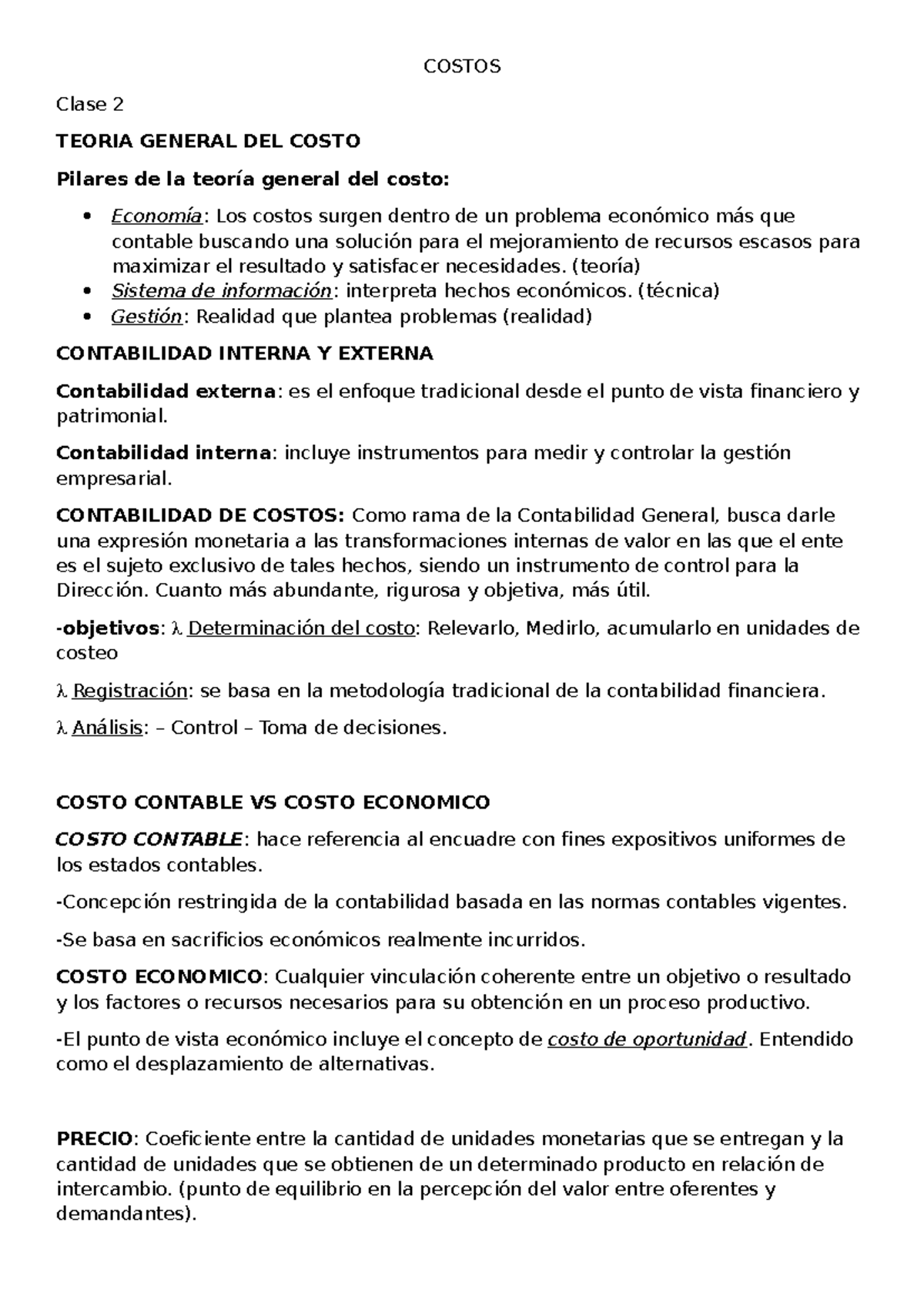 COSTOS Clase 2: Teoría General del Costo y Componentes Clave - Studocu